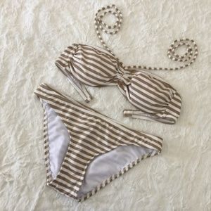 Bikini set, gold and white stripes